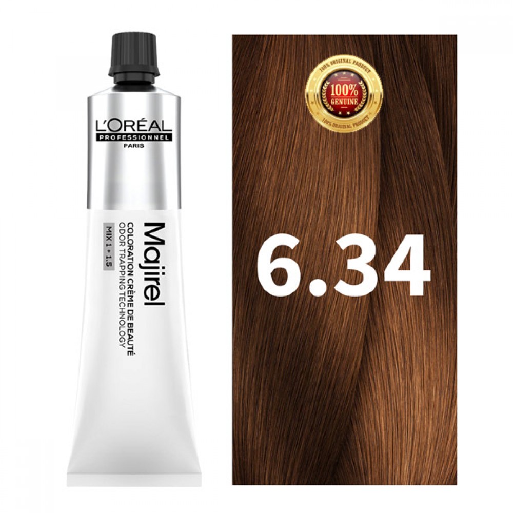 L'oreal Professionnel Paris Majirel Hair Color - 6.34 (Dark Golden Copper Blonde) (60ml) - NEW
